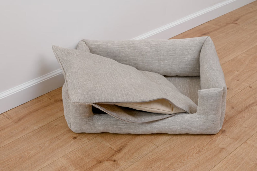 HEMP pet bed in natural non-dyed gray linen fabric filled organic HEMP Fiber - mat carpet - house for cats organic