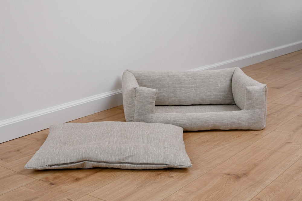 HEMP pet bed in natural non-dyed gray linen fabric filled organic HEMP Fiber - mat carpet - house for cats organic