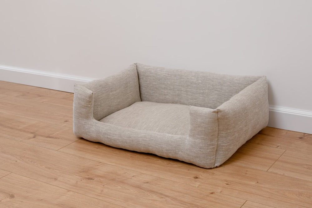 HEMP pet bed in natural non-dyed gray linen fabric filled organic HEMP Fiber - mat carpet - house for cats organic