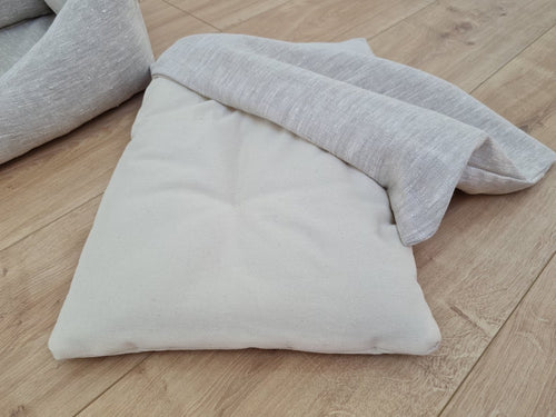 HEMP pet bed in natural non-dyed variegated gray linen fabric filled organic HEMP Fiber - mat carpet - house for cats organic
