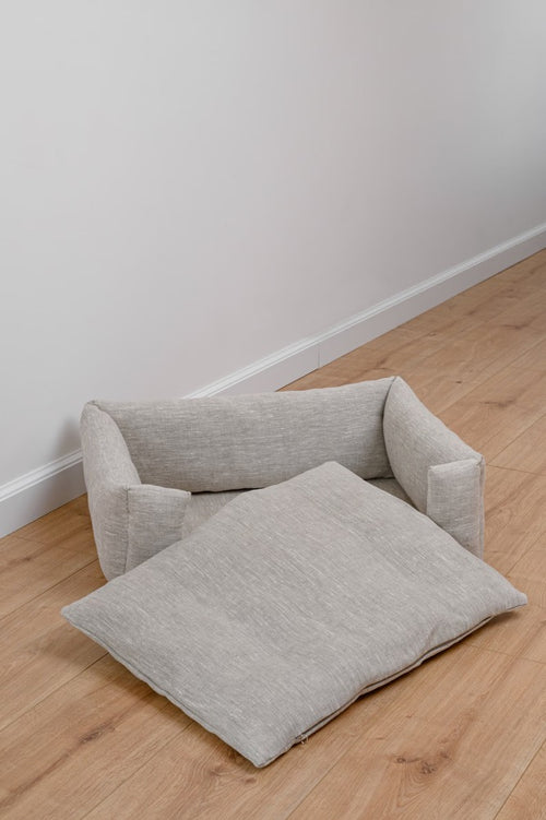 HEMP pet bed in natural non-dyed gray linen fabric filled organic HEMP Fiber - mat carpet - house for cats organic