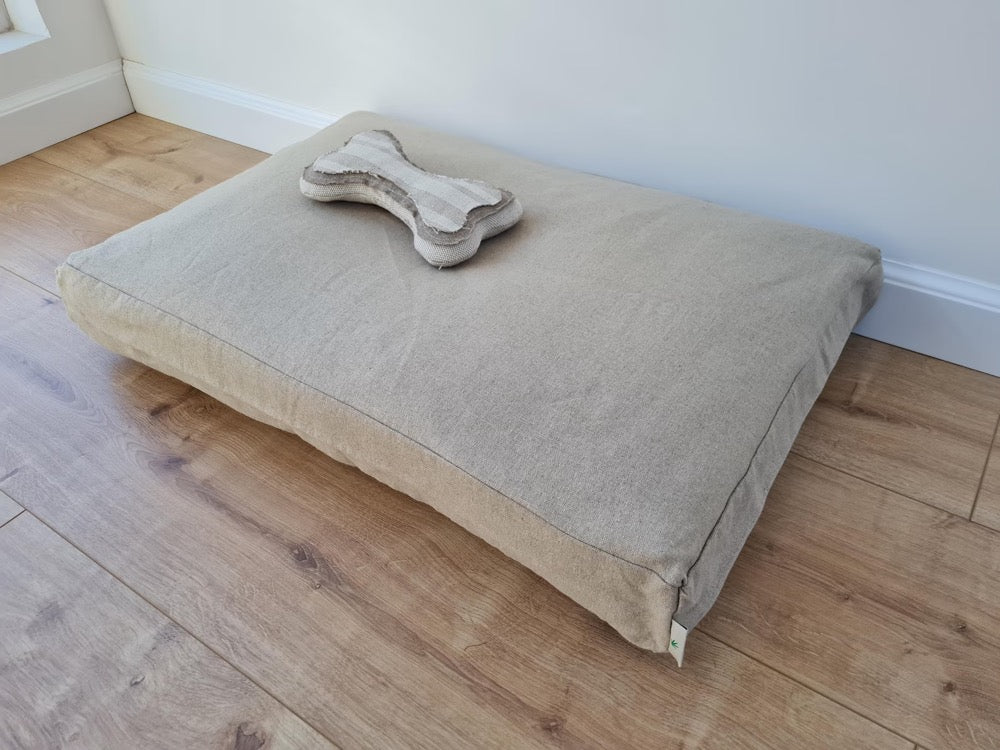 Natural Hemp Linen Pet Mat Pad Cushion with Removable non-dyed grey Linen Cover organic hemp fiber filler in non-dyed linen fabric