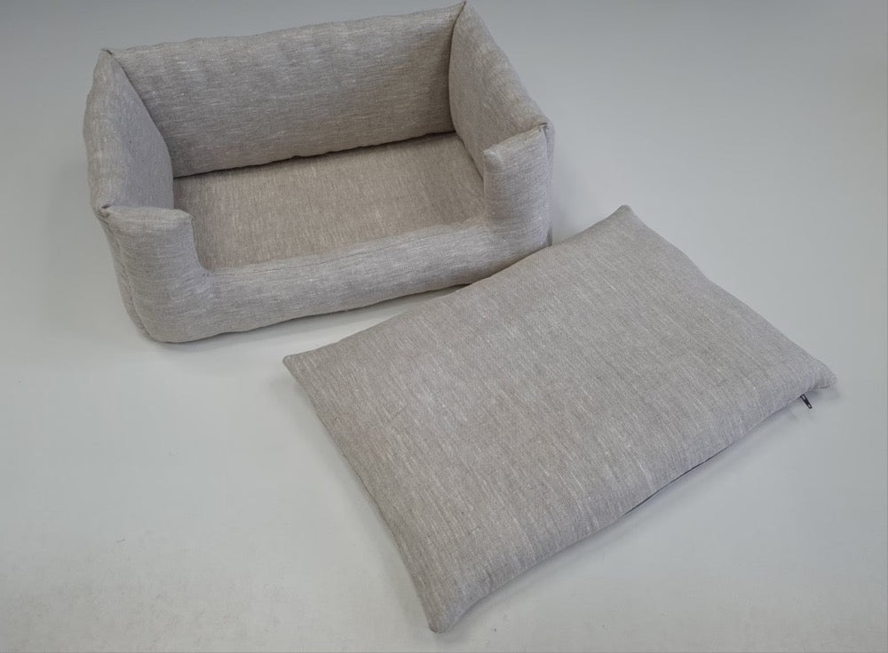 HEMP pet bed in natural non-dyed gray linen fabric filled organic HEMP Fiber - mat carpet - house for cats organic