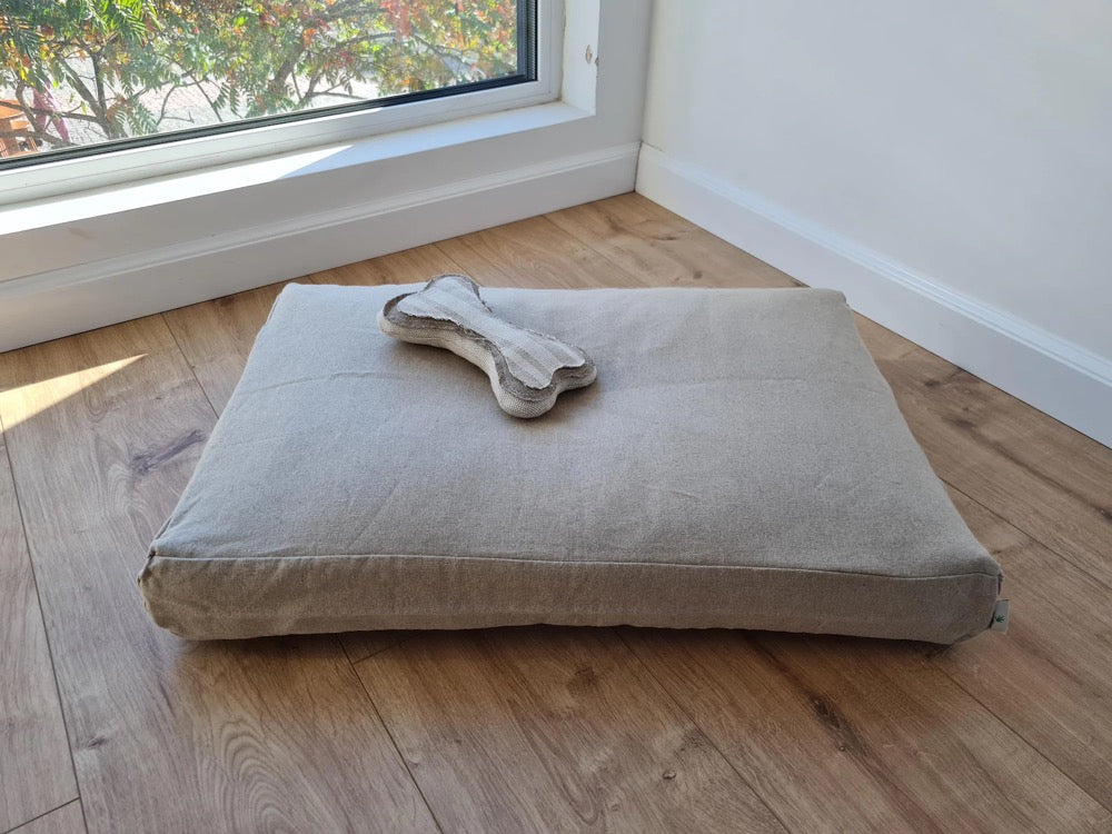 Natural Hemp Linen Pet Mat Pad Cushion with Removable non-dyed grey Linen Cover organic hemp fiber filler in non-dyed linen fabric