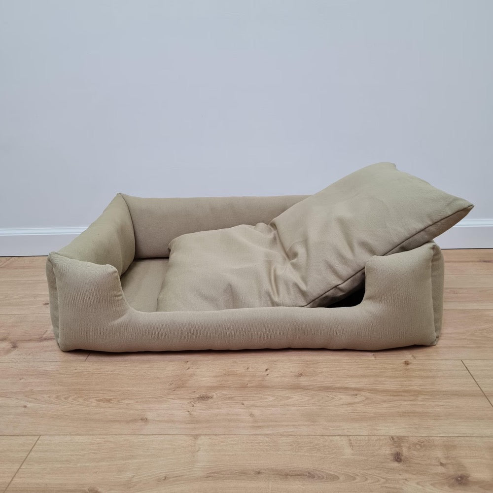 Natural Hemp Linen Dog Bed Olive Beige Linen Fabric filled organic Hemp Fiber filling - Pet Mat - house for cats dogs organic gift for dog